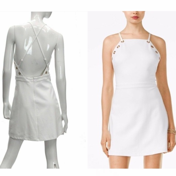NEW GUESS White Open Back Celise Grommet Sleeveless A-Line  DRESS Stretch S - Picture 1 of 17